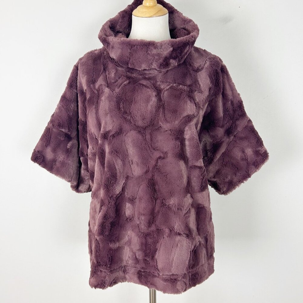 Ivy Jane Deep Purple Faux Fur Pullover Sweater Mock Neck Size S/M Women's